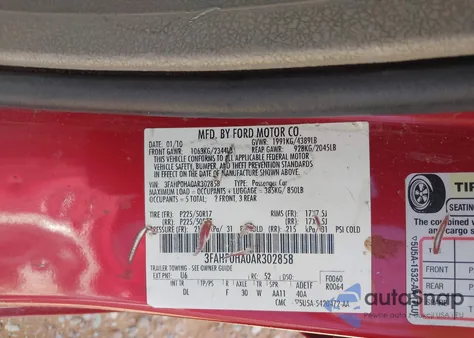 2010 Ford Fusion Se from USA, damaged, VIN 3FAHP0HA0AR302858